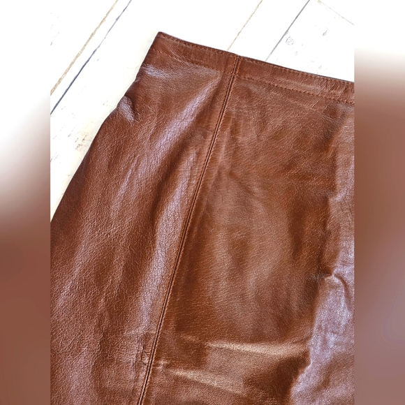 Vintage Savannah Western Fall Genuine Leather Brown Midi Skirt Zip Up Back - Picture 2 of 9